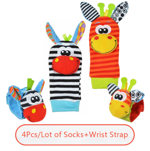 0-12 Months Soft Animal Rattle Infant Newborn Plush Sock Baby Toy Wrist Strap Baby Foot Socks - YB Gift Store