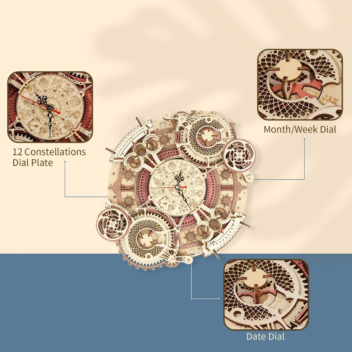 Robotime ROKR Time Art Zodiac Wall Clock 3D Wooden Puzzle Games