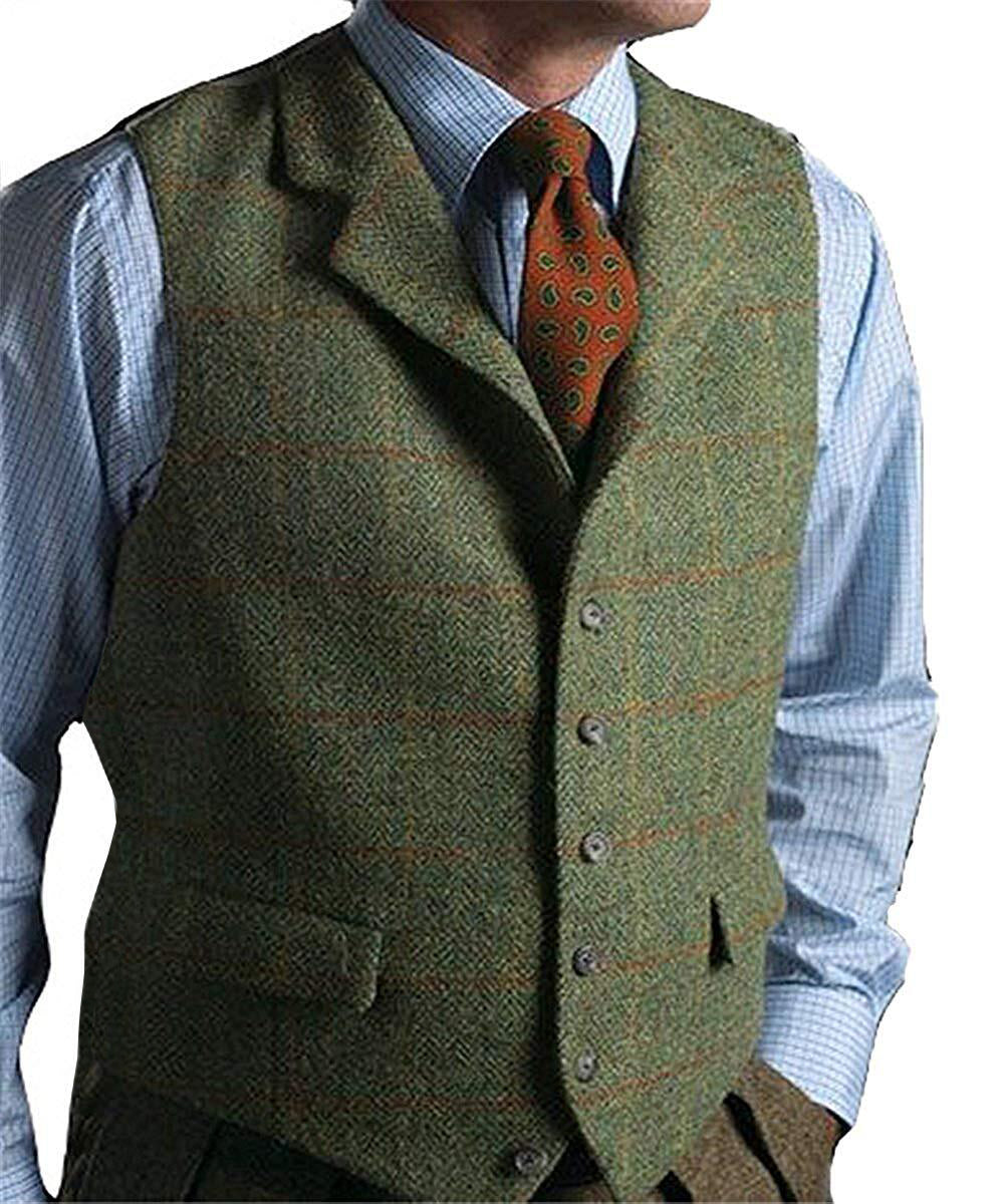men suits plaid tweed gilet - YB Gift Store