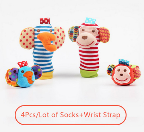 0-12 Months Soft Animal Rattle Infant Newborn Plush Sock Baby Toy Wrist Strap Baby Foot Socks - YB Gift Store