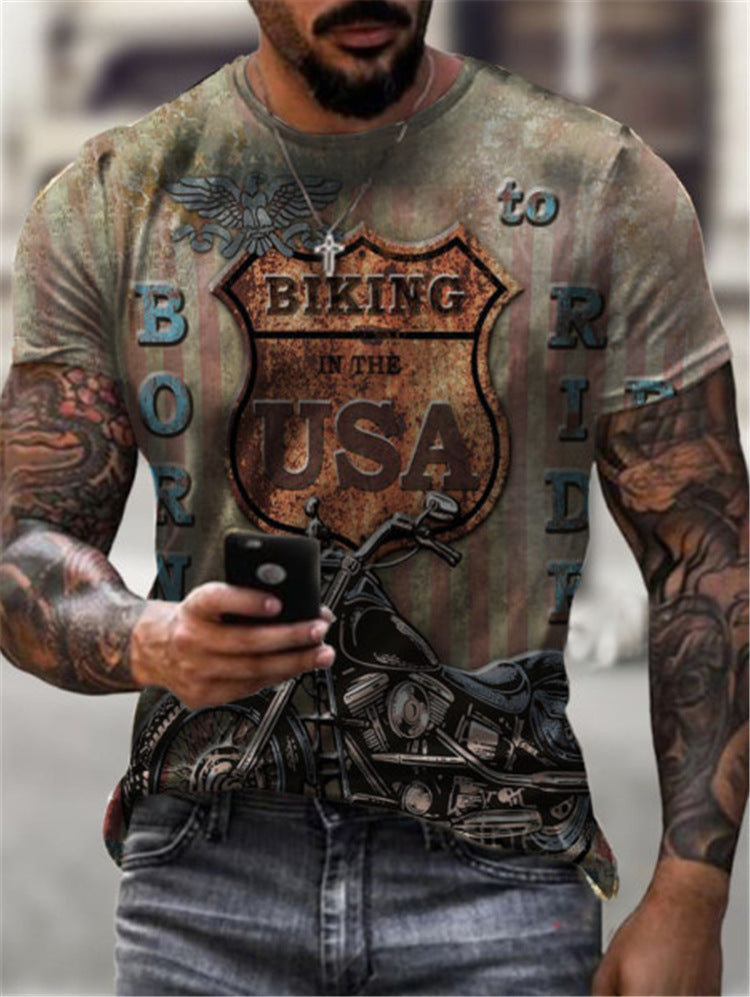 European And American Style Men's Clothing Wish Summer Sports 3D Printed Round Neck Youth Thin Slim T-shirt - YB Gift Store