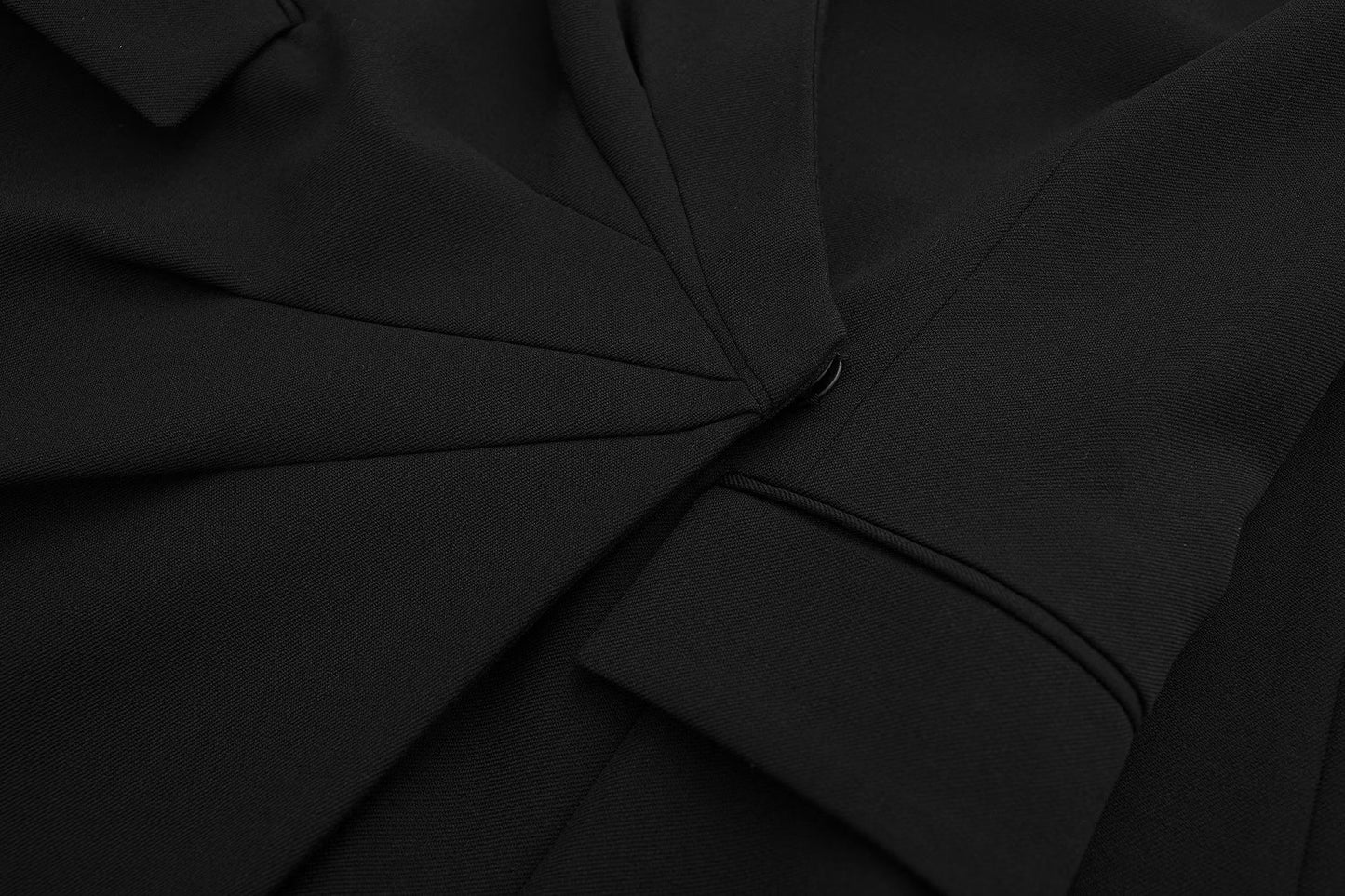 Long Sleeve V-neck Waist-controlled Slimming Pocket Black Color & Pleats Coat Dress - YB Gift Store
