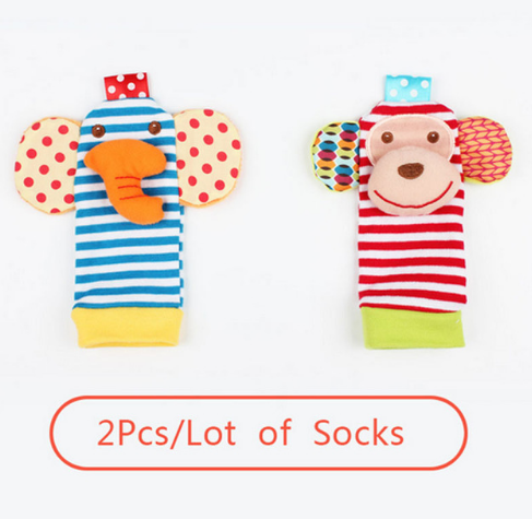 0-12 Months Soft Animal Rattle Infant Newborn Plush Sock Baby Toy Wrist Strap Baby Foot Socks - YB Gift Store
