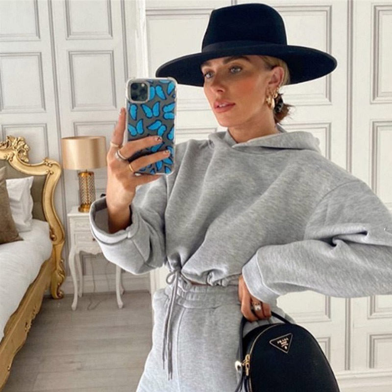 Jogging Suits For Women 2 Piece Sweatsuits Tracksuits Sexy Long Sleeve HoodieCasual Fitness Sportswear - YB Gift Store