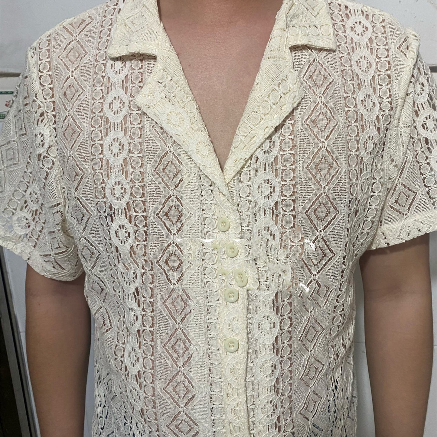 Men's Lace Shirt Hollow Out See-through - YB Gift Store