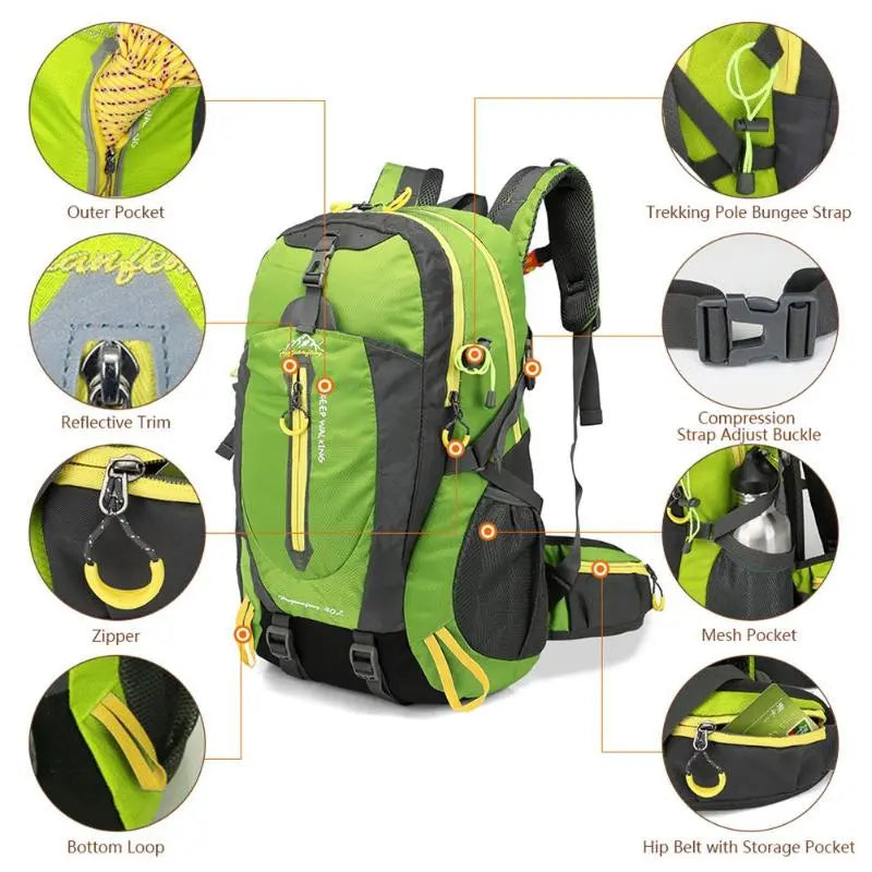 Sports Backpack: Waterproof Climbing Backpack Rucksack 40L Outdoor Sports Bag Travel Backpack Camping Hiking Backpack Women Trekking Bag For Men