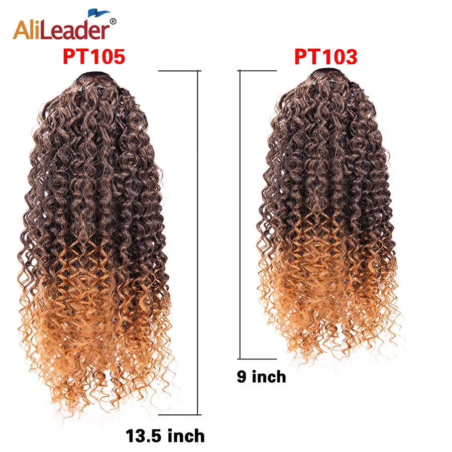 Puff Drawstring Ponytail Afro Kinky Curly Ponytail Hair Extension Ombre Synthetic Clip In Pony Tail Extension 9/13.5Inch Pontail