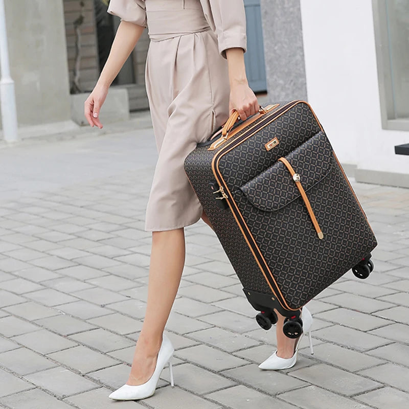 High Quality 16" 24" Inch Retro Women Luggage Travel Bag with Handbag Rolling Suitcase Set on Wheels