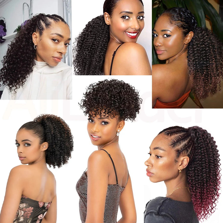 Puff Drawstring Ponytail Afro Kinky Curly Ponytail Hair Extension Ombre Synthetic Clip In Pony Tail Extension 9/13.5Inch Pontail