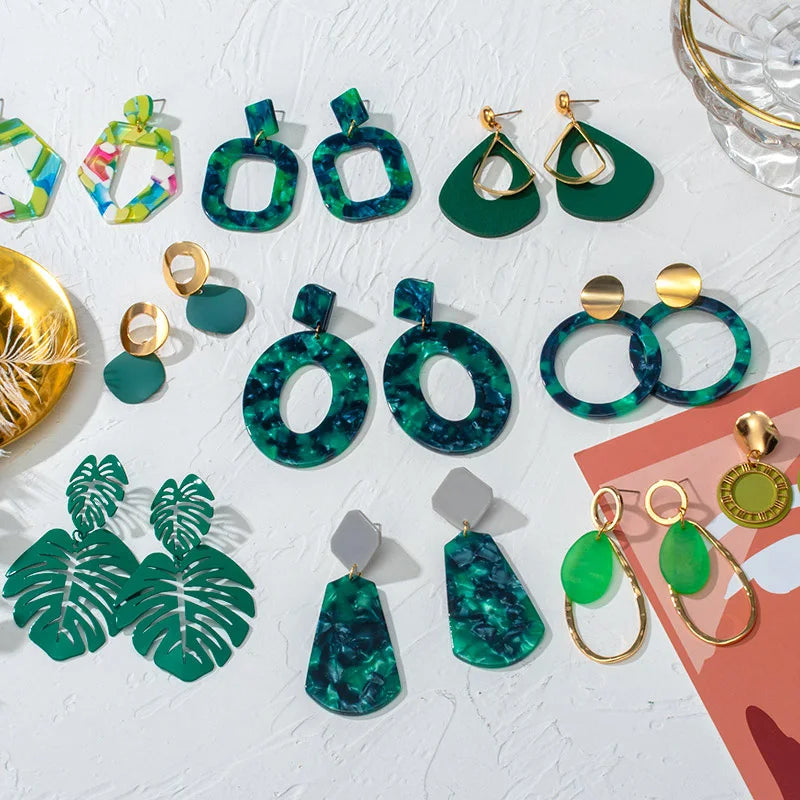 POXAM New Korean Statement Earrings for women Green Cute Arcylic Geometric Dangle Drop Earings Brincos 2020 New Fashion Jewelry