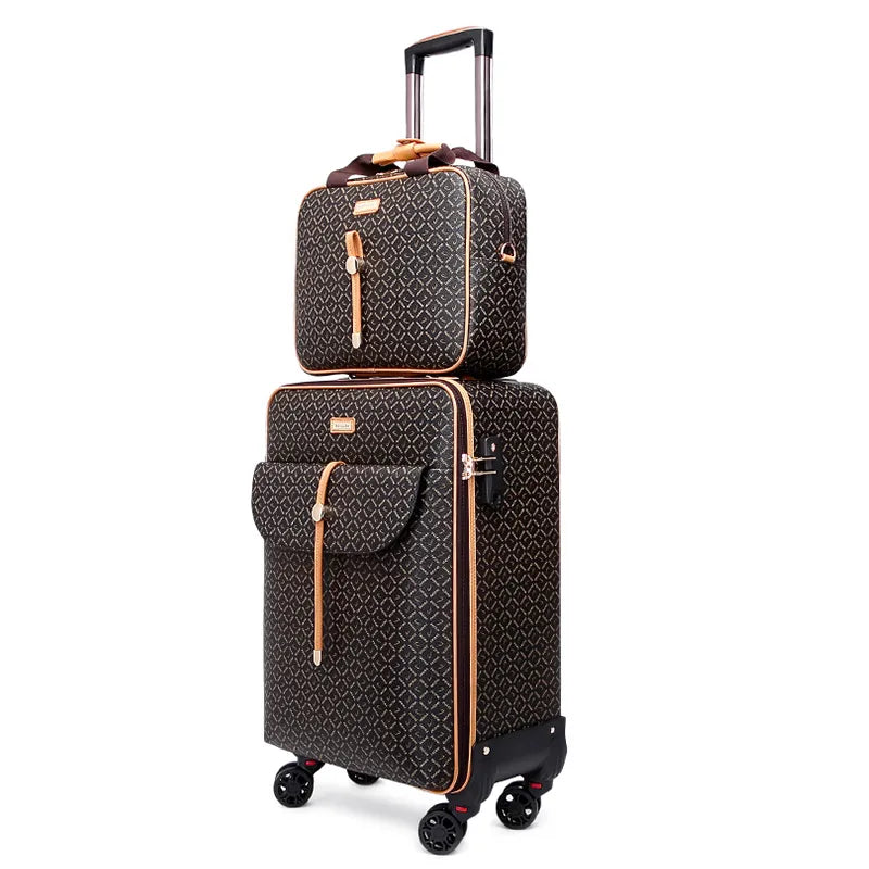 High Quality 16" 24" Inch Retro Women Luggage Travel Bag with Handbag Rolling Suitcase Set on Wheels