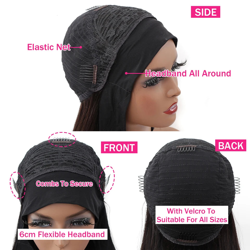 Curly Headband Wig Human Hair Wigs Kinky Curly Human Hair Wigs For Black Women Glueless Full Manchine Scarf Wigs Natural Color