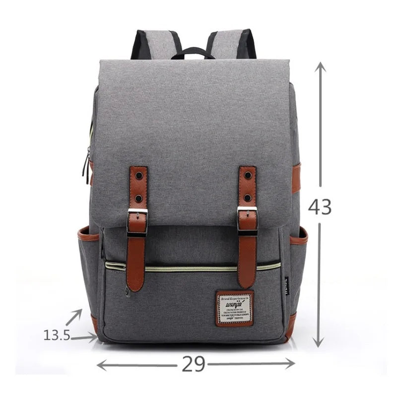 Laptop Backpack: Fashion Vintage Laptop Backpack Women Canvas Bags Men canvas Travel Leisure Backpacks Retro Casual Bag School Bags For Teenager#