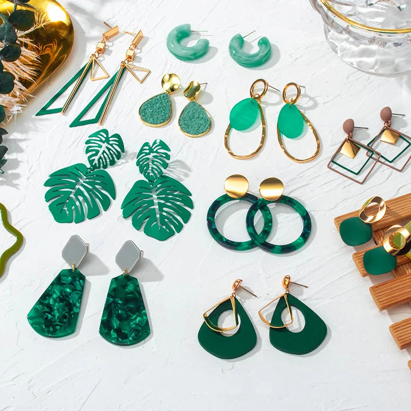 POXAM New Korean Statement Earrings for women Green Cute Arcylic Geometric Dangle Drop Earings Brincos 2020 New Fashion Jewelry
