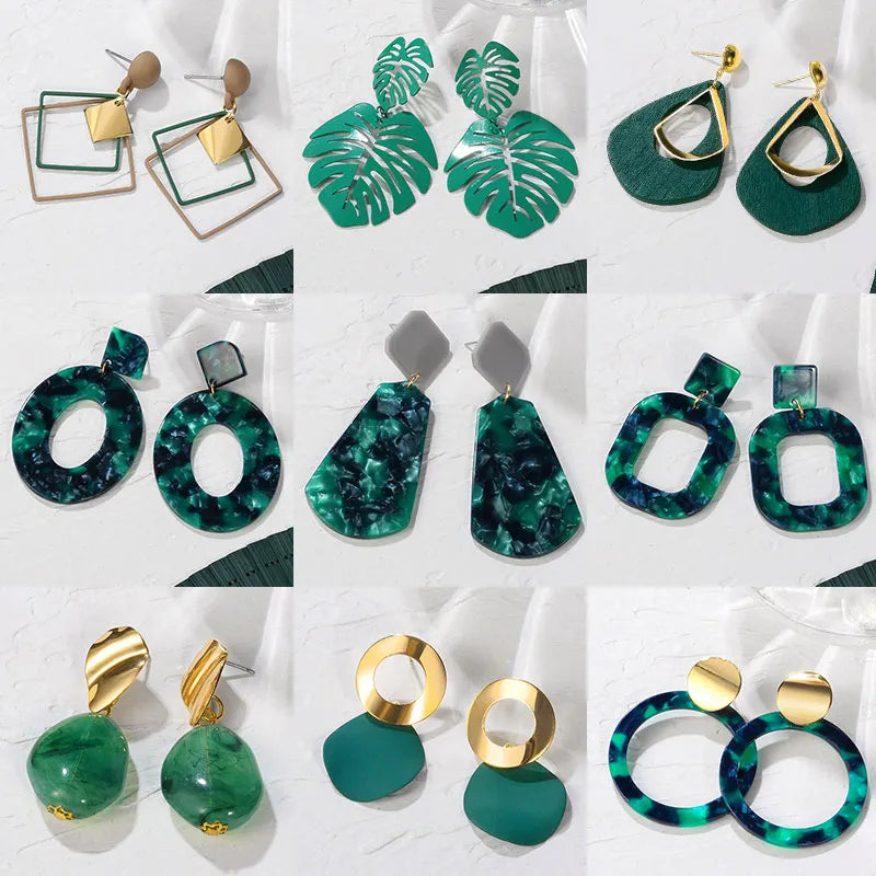 POXAM New Korean Statement Earrings for women Green Cute Arcylic Geometric Dangle Drop Earings Brincos 2020 New Fashion Jewelry