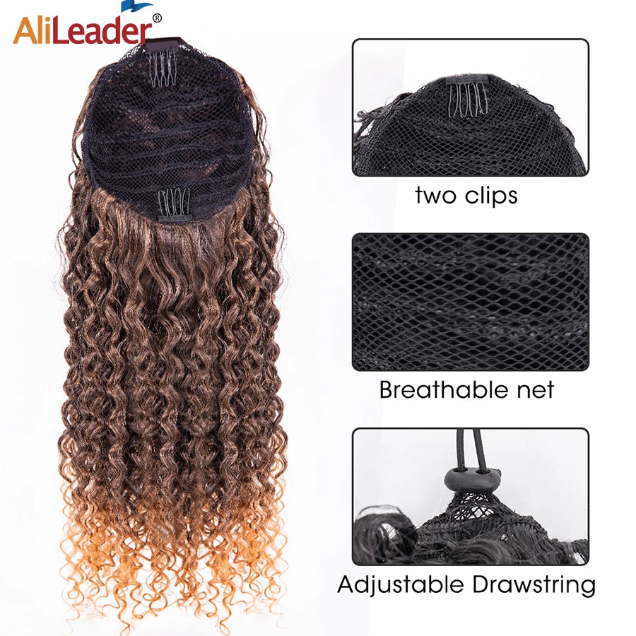 Puff Drawstring Ponytail Afro Kinky Curly Ponytail Hair Extension Ombre Synthetic Clip In Pony Tail Extension 9/13.5Inch Pontail