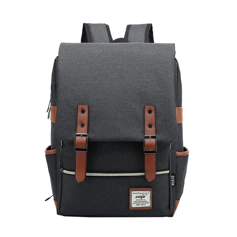 Laptop Backpack: Fashion Vintage Laptop Backpack Women Canvas Bags Men canvas Travel Leisure Backpacks Retro Casual Bag School Bags For Teenager#