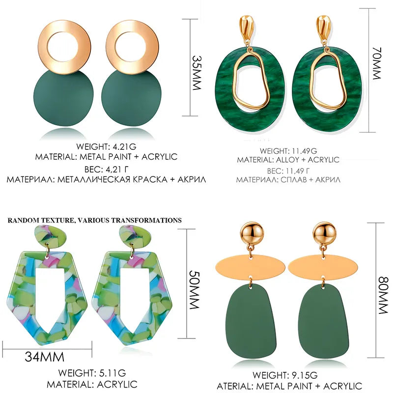 POXAM New Korean Statement Earrings for women Green Cute Arcylic Geometric Dangle Drop Earings Brincos 2020 New Fashion Jewelry