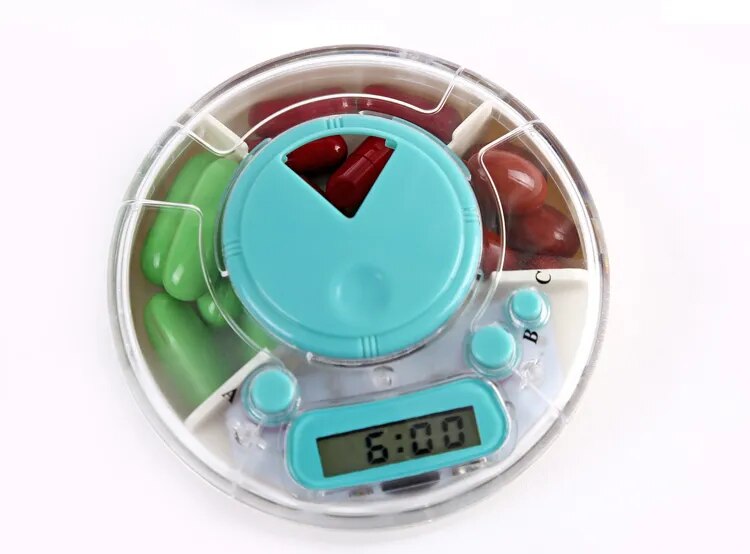 Electronics Medicine Box Container For Intelligence Timing Pill Cases Tablet Storage Case Circular Rotating Reminder Alarm