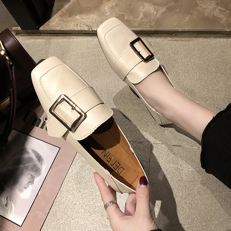 Women's Shoes: Vintage Women Flat Casual Shoes 2019 Spring New Square Head Ladies Formal Flats Shoes British Retro Harajuku Style Casual Flats