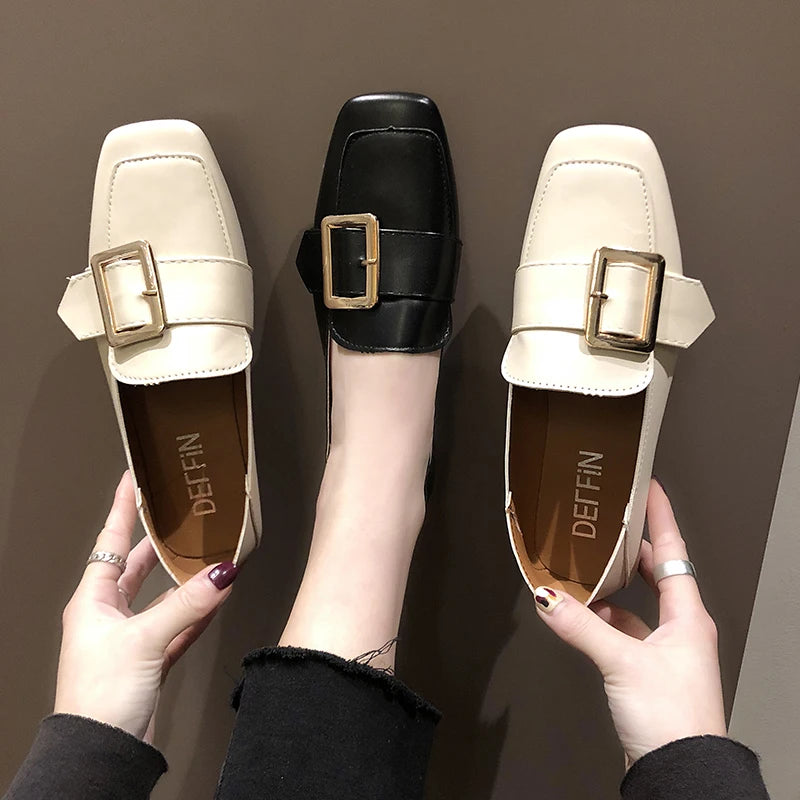Women's Shoes: Vintage Women Flat Casual Shoes 2019 Spring New Square Head Ladies Formal Flats Shoes British Retro Harajuku Style Casual Flats
