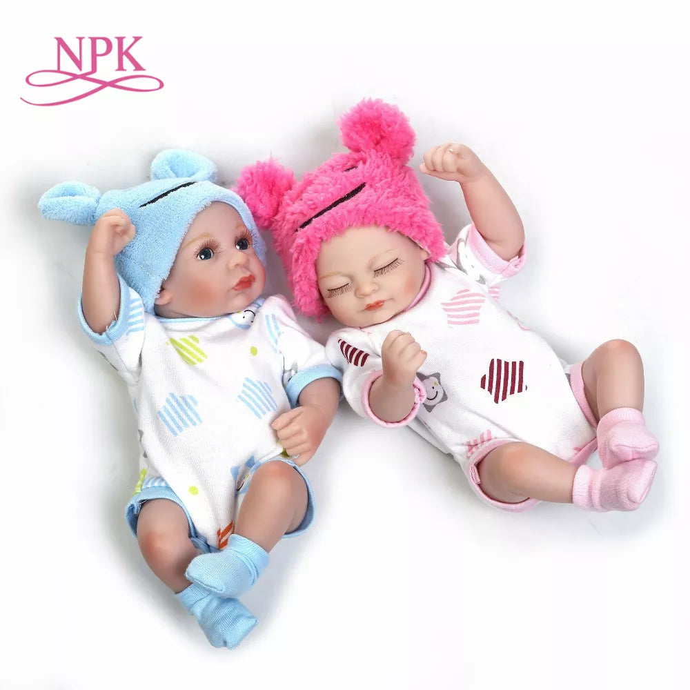 NPK 11'' Mini Reborn Babies Girl boy Full Silicone Vinyl Cute twins bebe Dolls Lifelike Bebes Reborns For Toddler Bathing doll