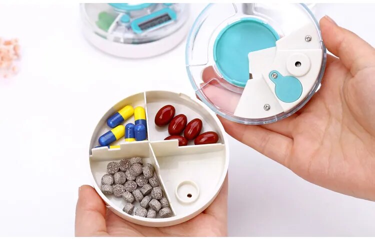 Electronics Medicine Box Container For Intelligence Timing Pill Cases Tablet Storage Case Circular Rotating Reminder Alarm