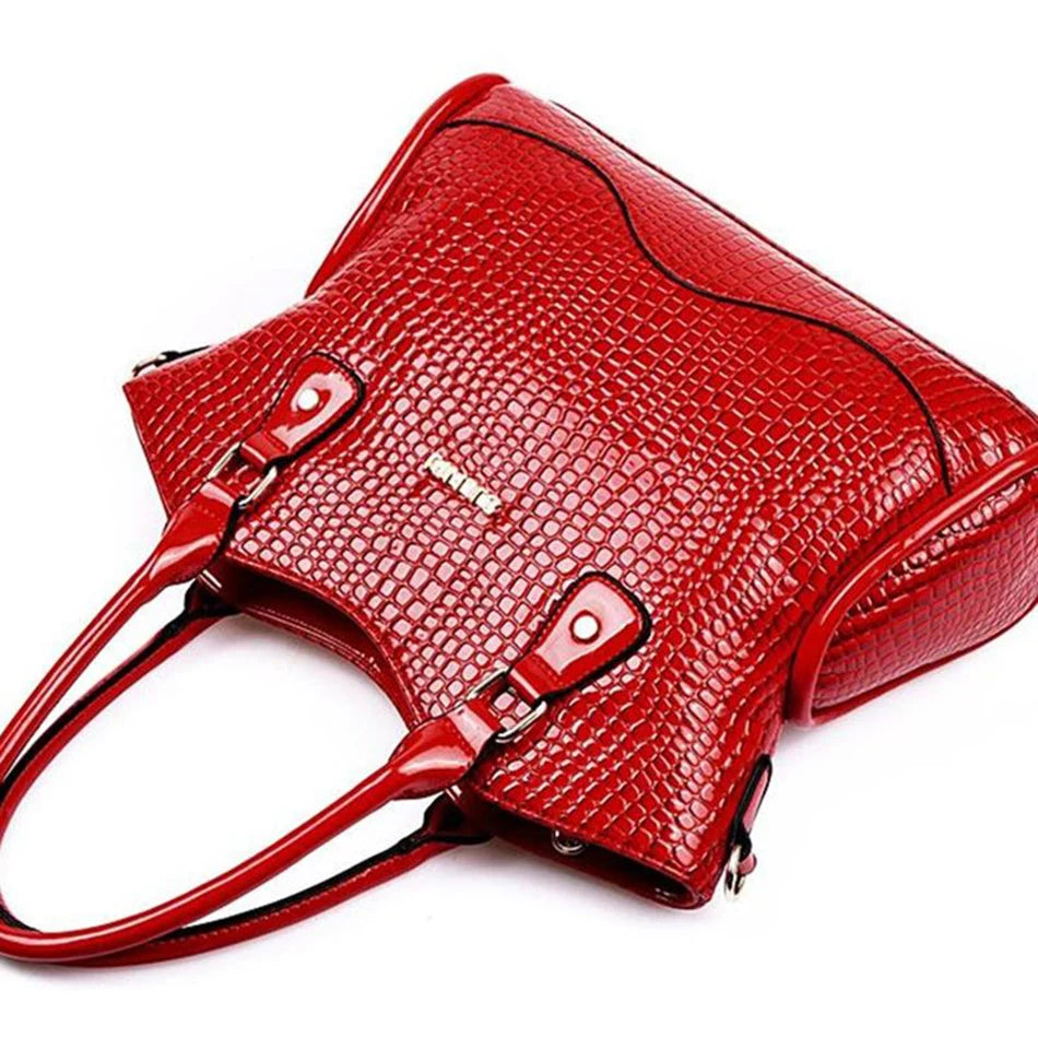 Handbag Set: 6pcs Women Handbag Set Patent Leather Fashion Crossbody Shoulder Bag Crocodile Large Tote Bag Purse Clutch Yellow Composite Bag