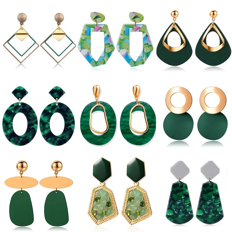 POXAM New Korean Statement Earrings for women Green Cute Arcylic Geometric Dangle Drop Earings Brincos 2020 New Fashion Jewelry