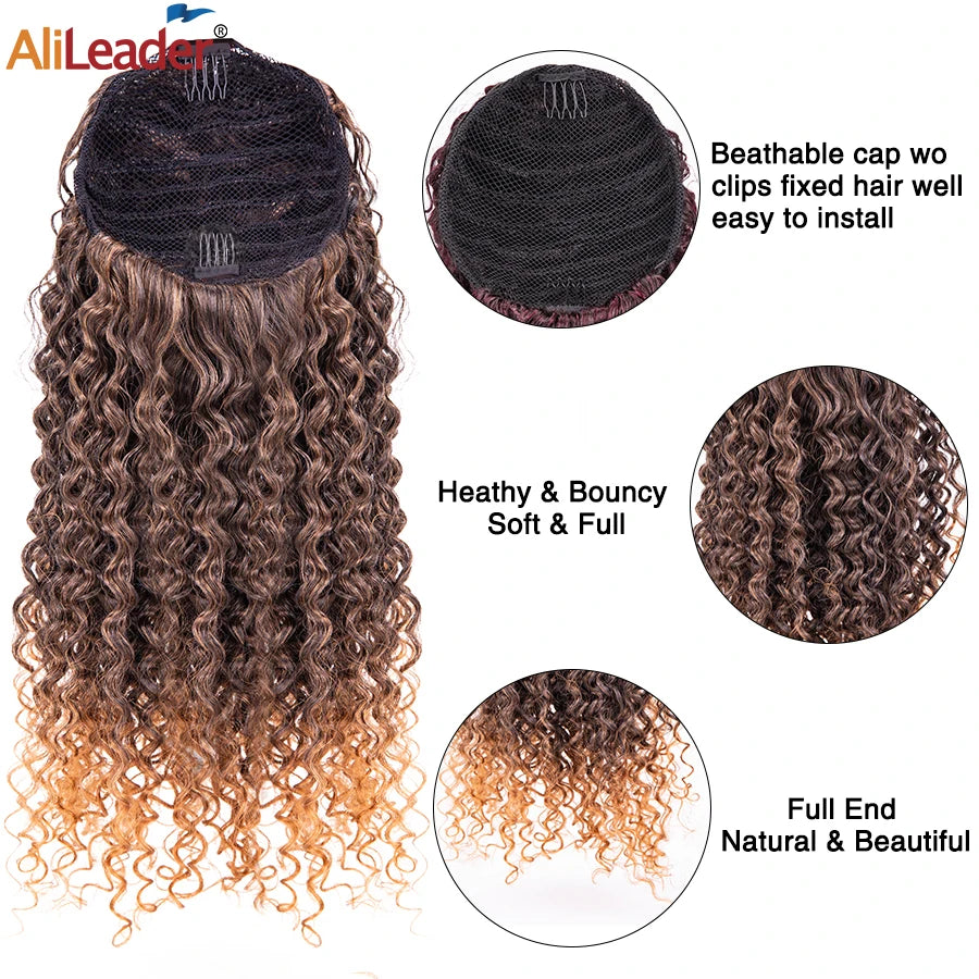 Puff Drawstring Ponytail Afro Kinky Curly Ponytail Hair Extension Ombre Synthetic Clip In Pony Tail Extension 9/13.5Inch Pontail