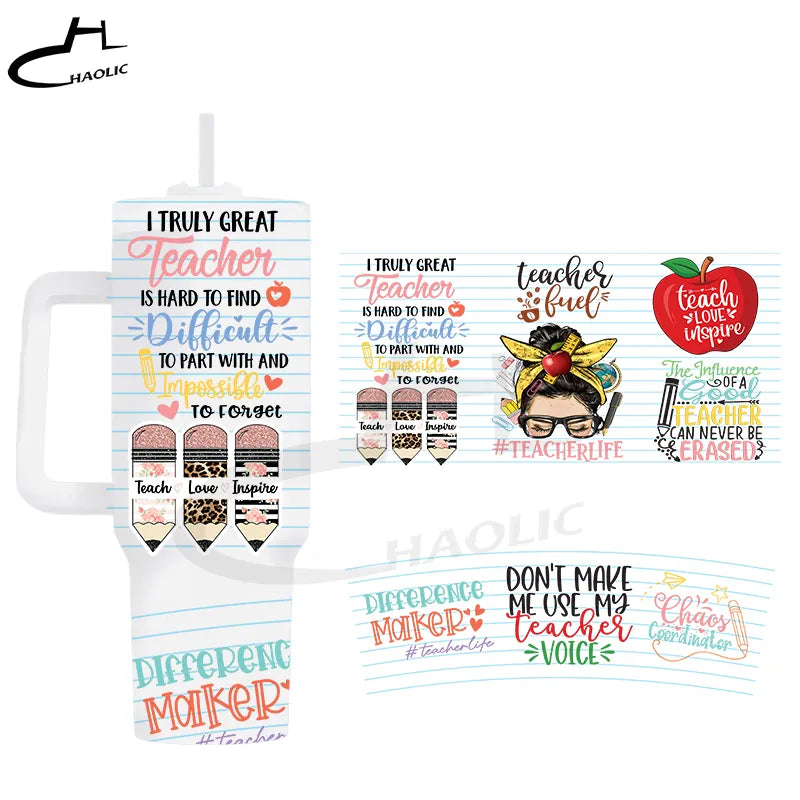 Wholesale Tumbler UV DTF Sticker Transfer No Heat Needed Waterproof UV DTF Cup Wrap Transfers for 40oz Tumbler Quencher Teacher