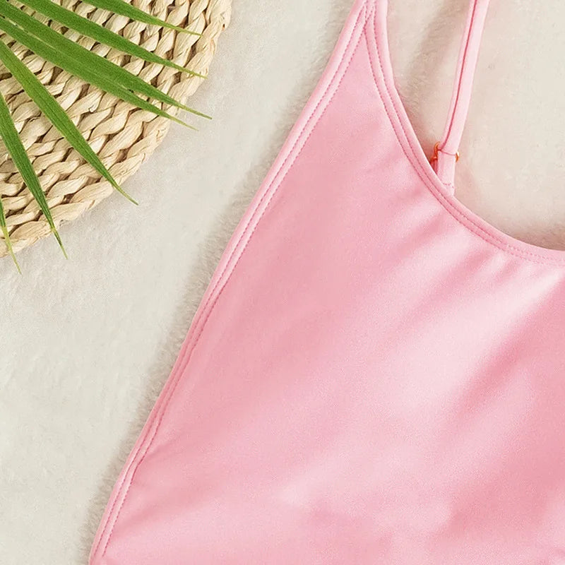 Izzy Brazillian Swimwear: Ellolace Backless Thongs Swimsuit Sexy One Piece Monokini Brazilian Bathing Suit High Leg Bikinis Beachwear Light Pink Body