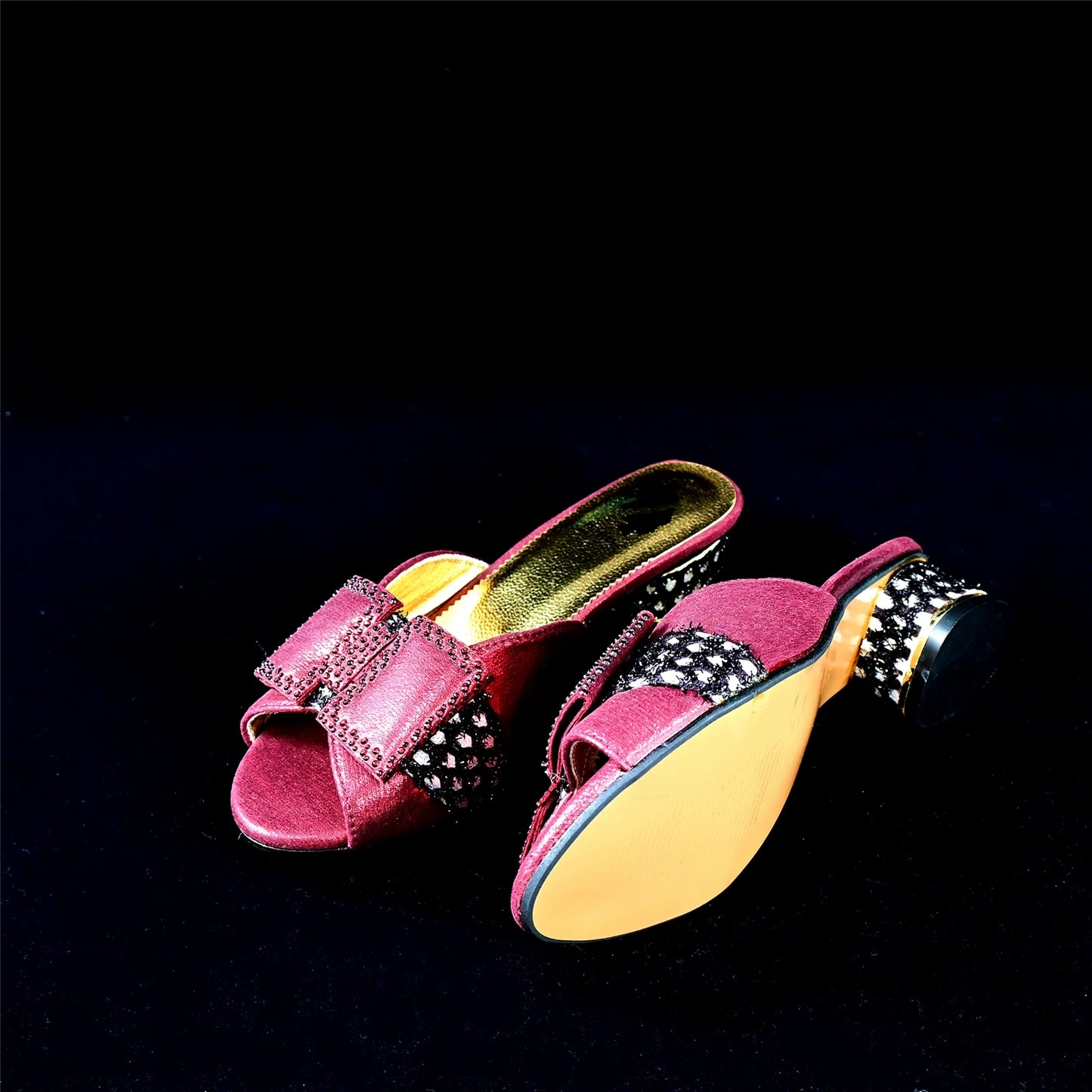 Sweet Style Italian Design Shoes and Bag to Match in Red Color Fashion African Mature Ladies Slipper with Appliques for Party