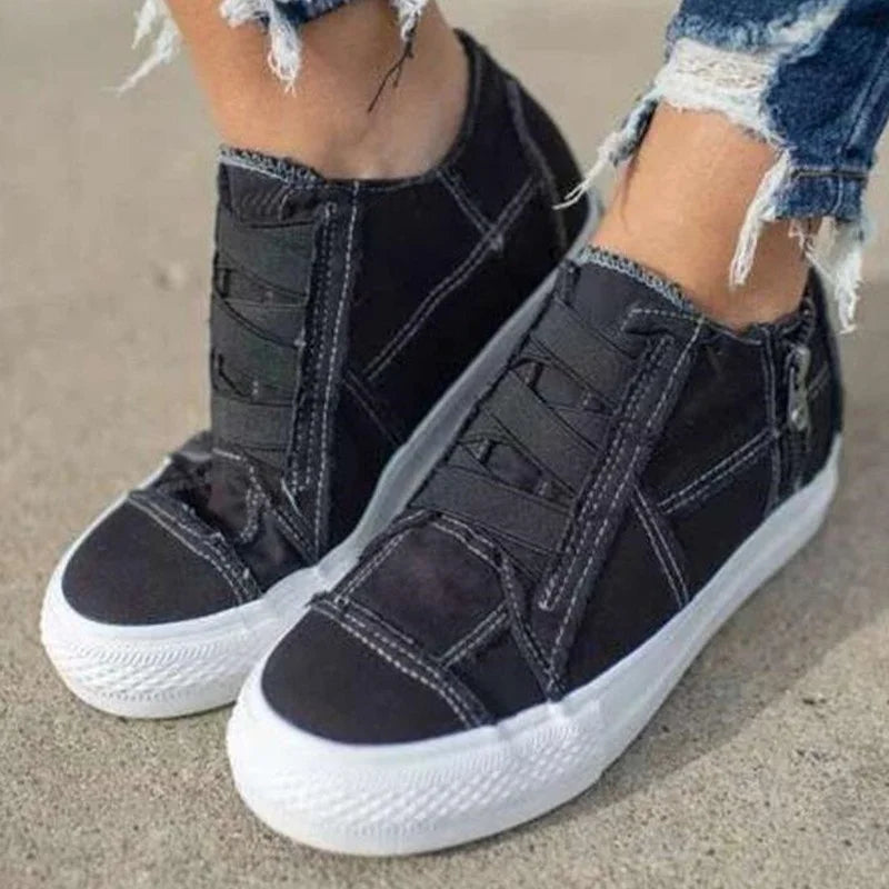 Women's Shoes: Spring 2023 Women Inner Height Increasing Canvas Wedge Shoes Trainers Female Sneakers Woman Casual Thick Bottom Sneaker Tennis