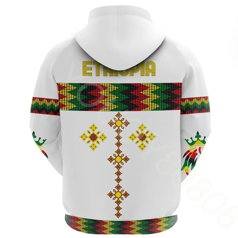Rasta Pullover Top🇯🇲: African Region Men's New Clothing Sweater 3D Printing Casual Sports Ethiopian Rasta Circular Pattern White Pullover Top Plus Size