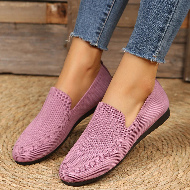 Women's Shoes: Flat Toe Knitted Ladies Office Shoes Comfortable Formal Shoes for Woman Female Ballet Flats Designer Sneakers