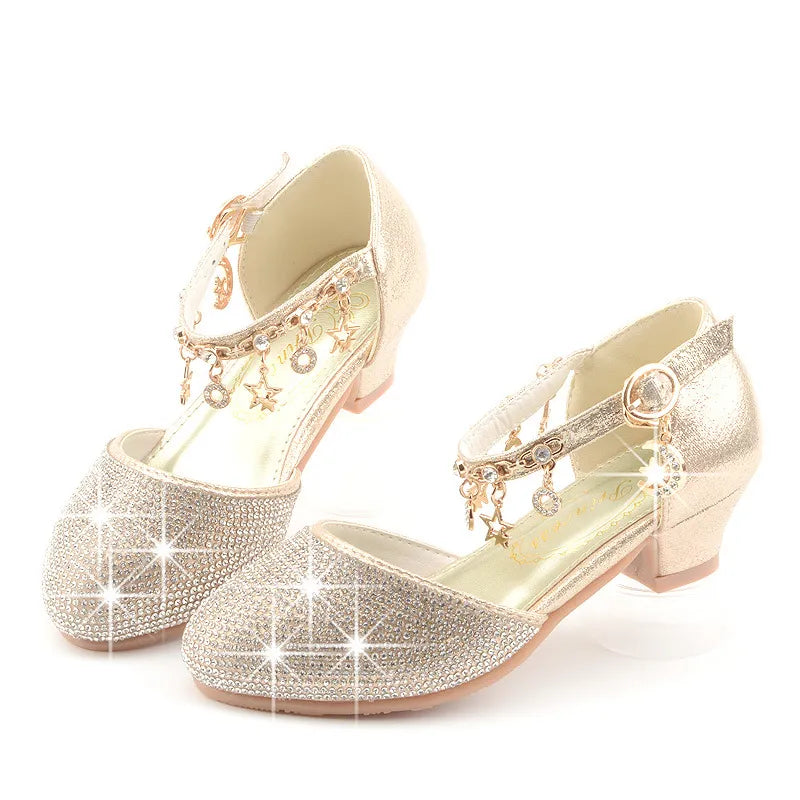 Children Princess Sandals Kids Girls Wedding Shoes High Heels Dress Shoes Gold Pink Silver Shoes For Girls gift