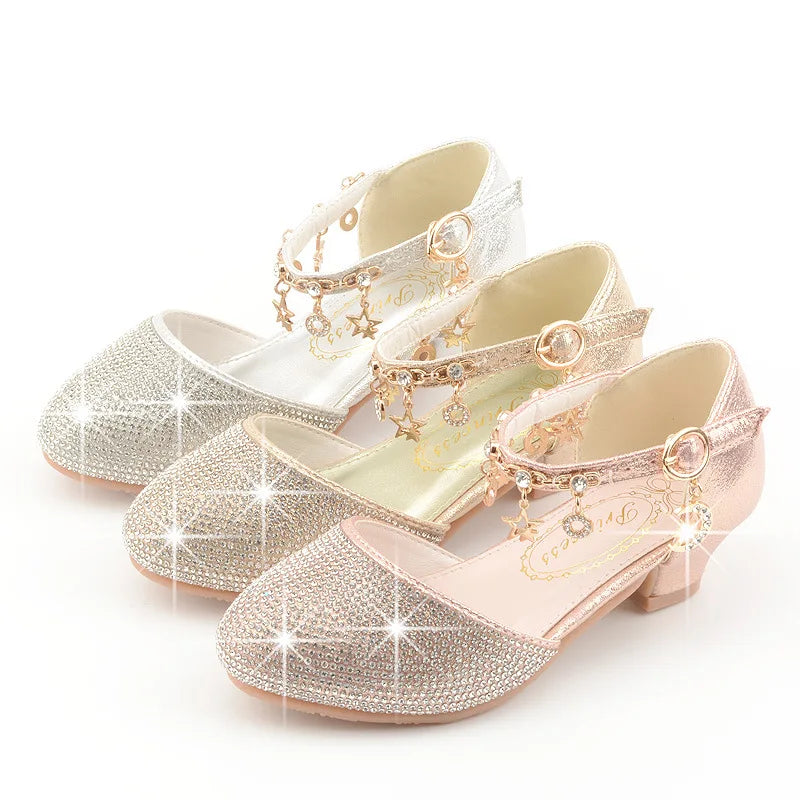 Children Princess Sandals Kids Girls Wedding Shoes High Heels Dress Shoes Gold Pink Silver Shoes For Girls gift