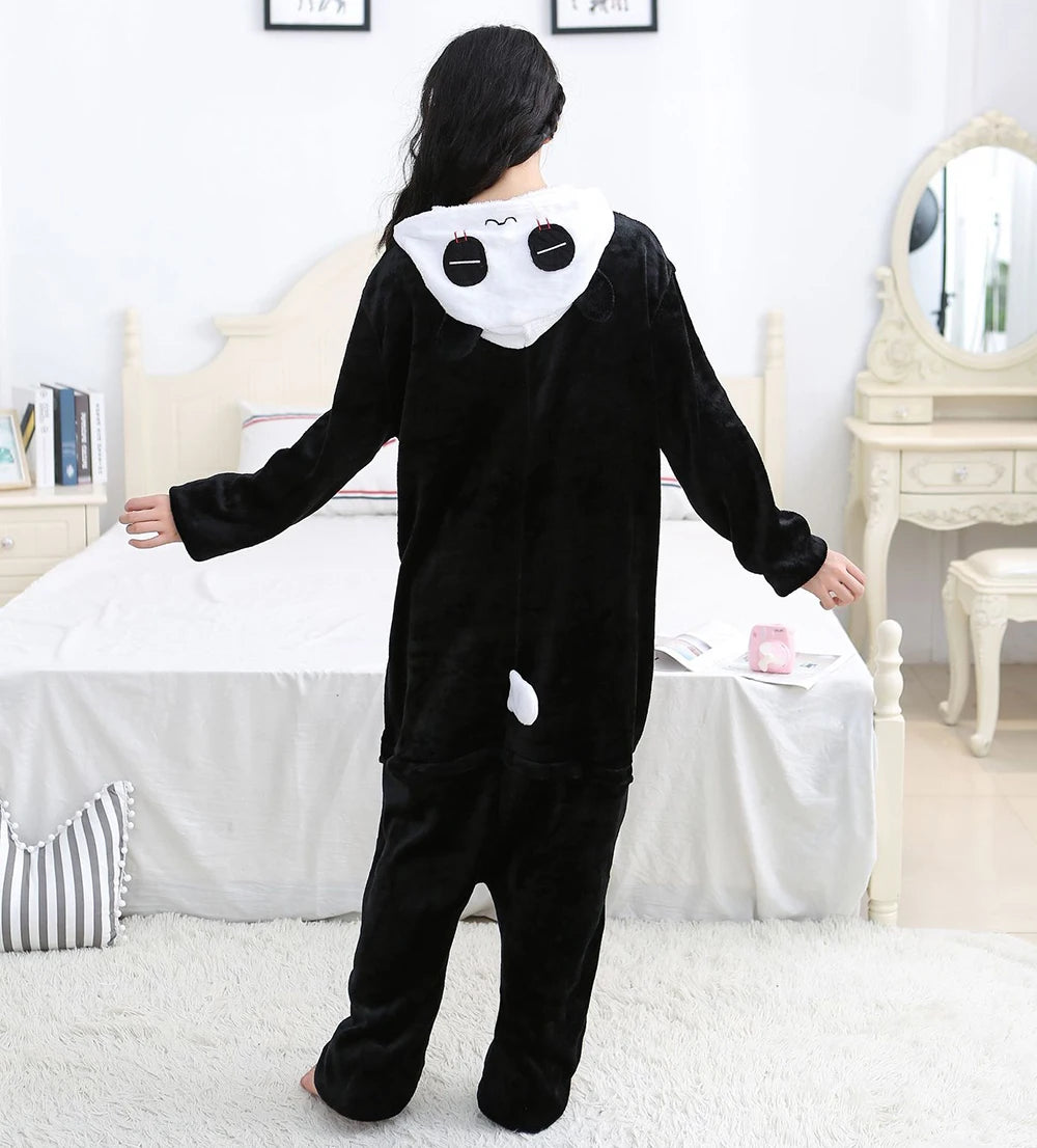 Winter Adults Animal Panda Onesies Women Men Unisex Anime Pajamas Cartoon Costumes Christmas Hooded Jumpsuits Flannel Pajamas