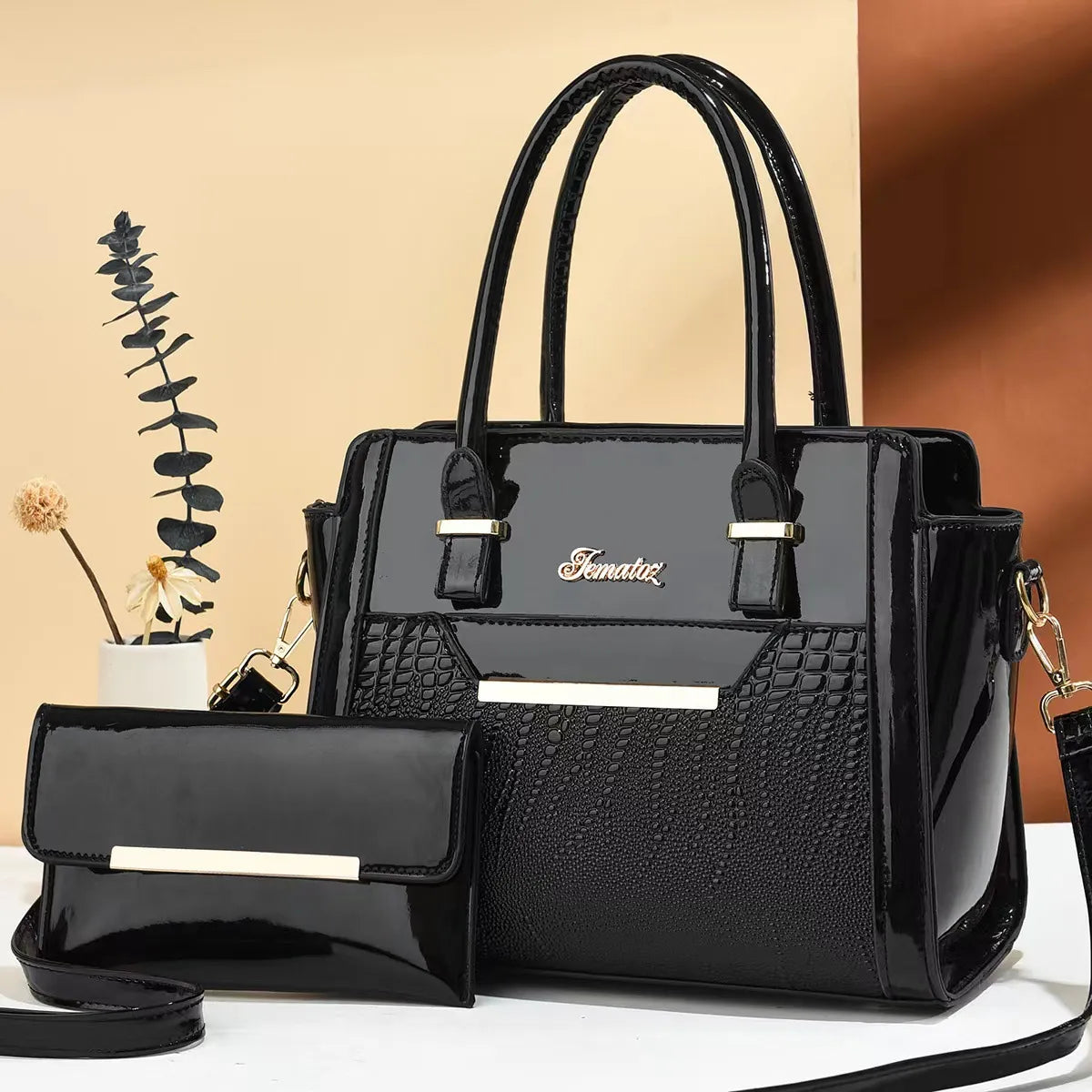 Handbag Set: 2Pcs Set Women Handbags Large Capacity Women Bag Ladies Leather Tote Shoulder Bags