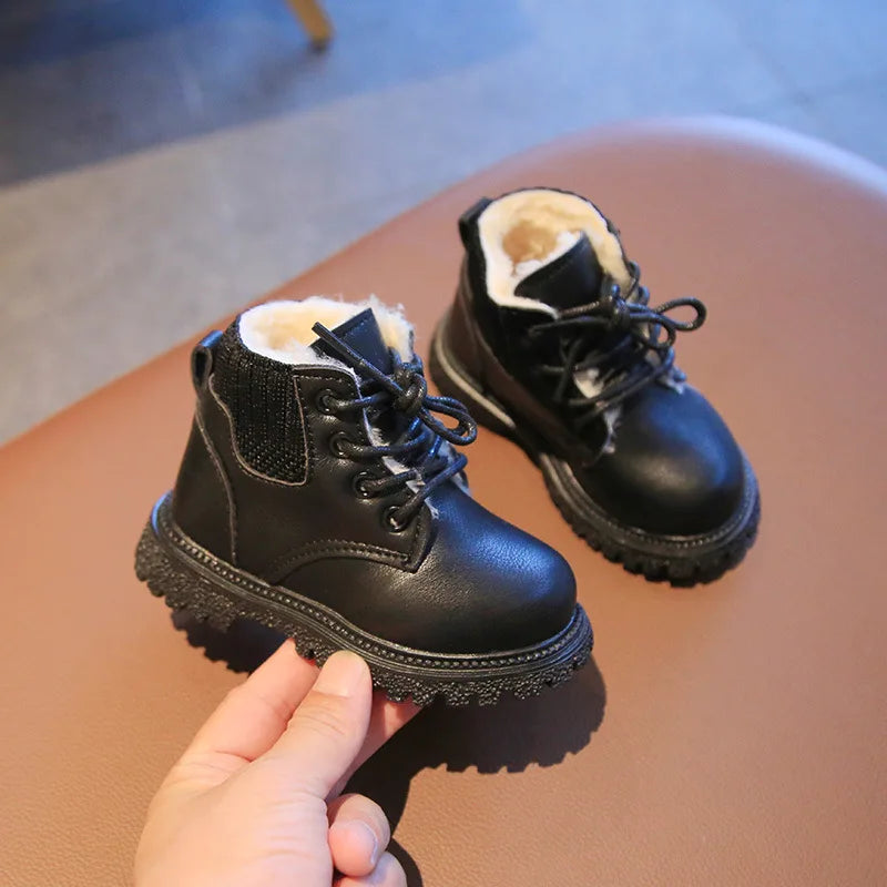 Girls Fashion Boots New Autumn Winter Cotton-padded Shoes Little Boys Fashion Short Boots Beige Brown Black Color