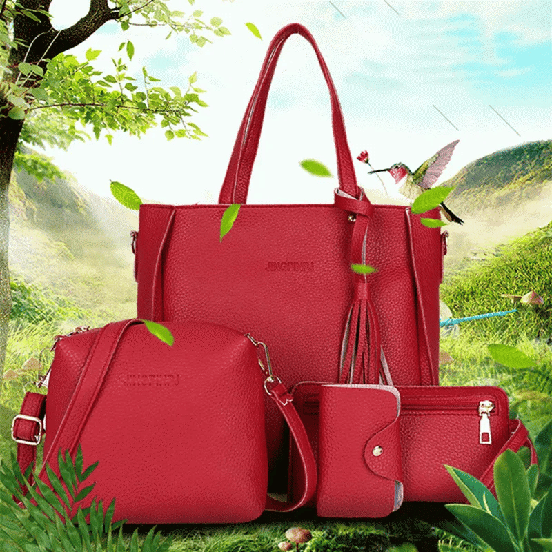 Handbag Set: Women 4PC Top-Handle Bags Female Composite Bags Women Messenger Bags Handbag Set PU Leather Wallets Key Bags Set Bolsa