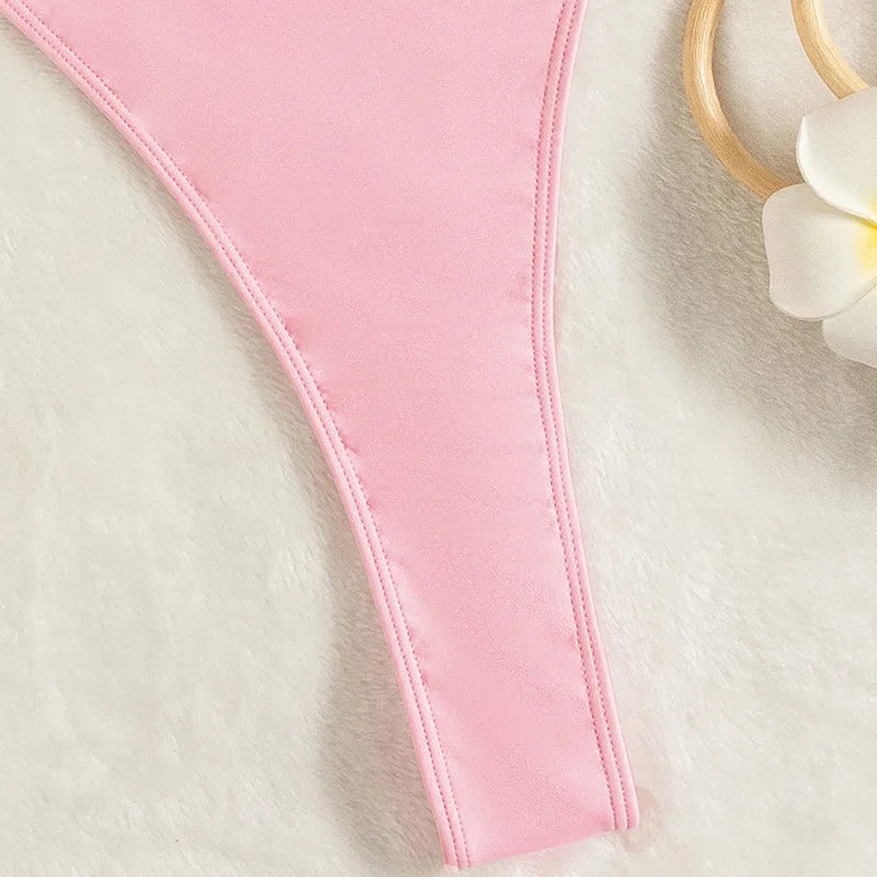 Izzy Brazillian Swimwear: Ellolace Backless Thongs Swimsuit Sexy One Piece Monokini Brazilian Bathing Suit High Leg Bikinis Beachwear Light Pink Body