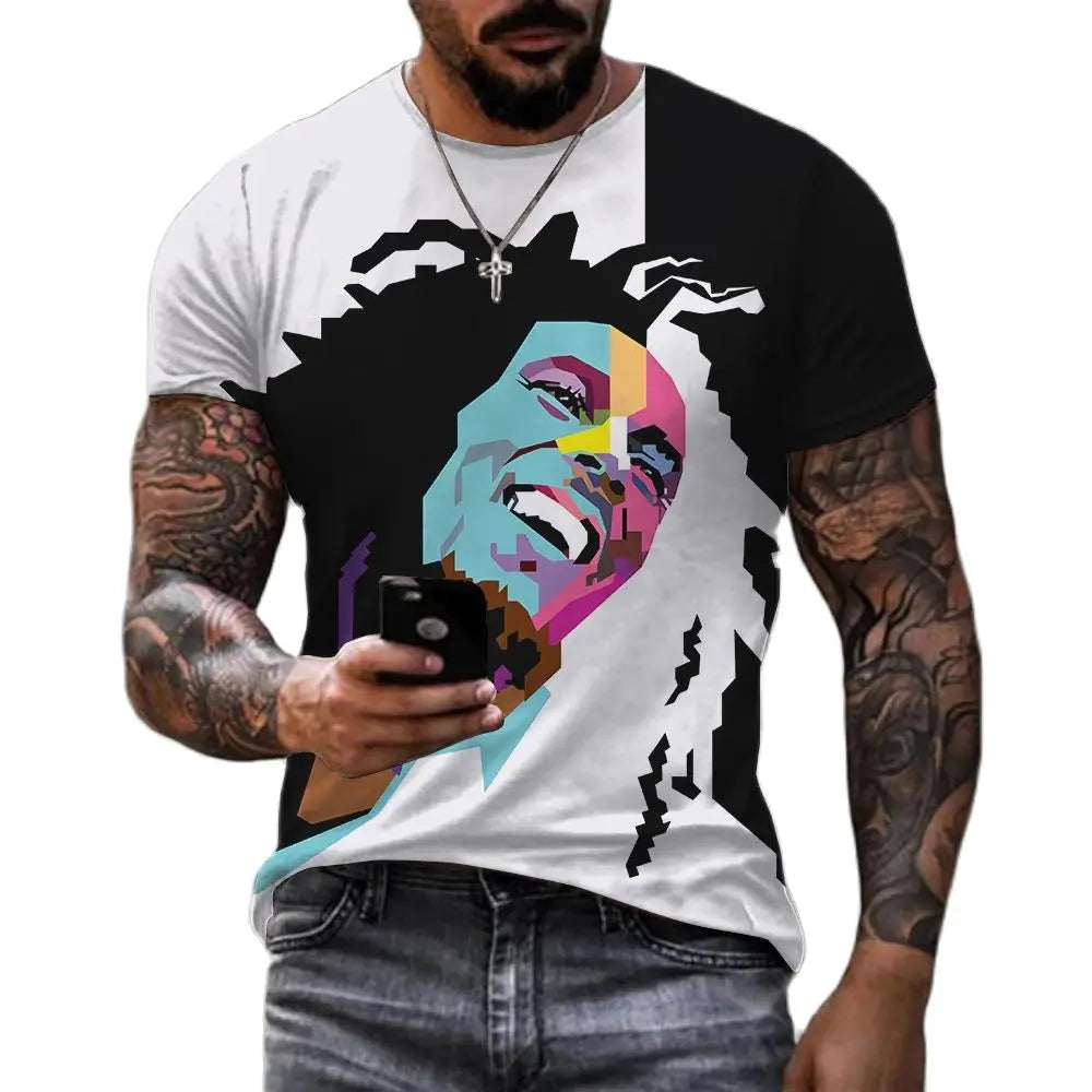 Bob Marley T-Shirt🇯🇲: Summer Harajuku Men's Casual T-shirt Reggae Singer Bob Marley 3d Printed Shirt Round Neck Funny Short Sleeve Clothing Street Plus Size
