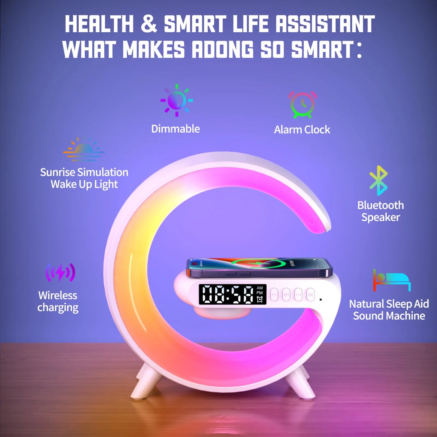 COLSUR Led Lamp Bedside Table Alarm Clock Wireless Charger