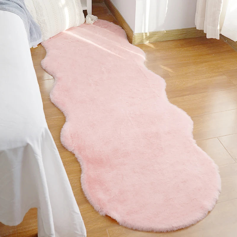 Rug: Irregular Fur Rug For Bed Room Hairy Children's Carpets Bedroom Furry Floor Mats Bedside kids Off White Ornaments Rugs korea