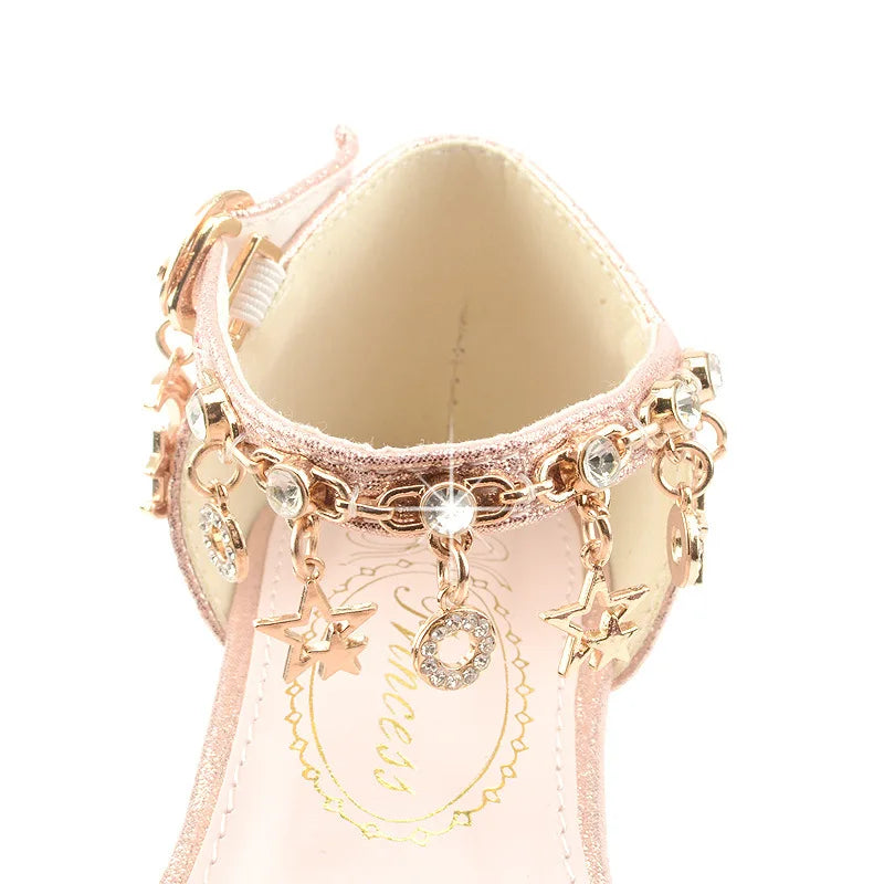 Children Princess Sandals Kids Girls Wedding Shoes High Heels Dress Shoes Gold Pink Silver Shoes For Girls gift