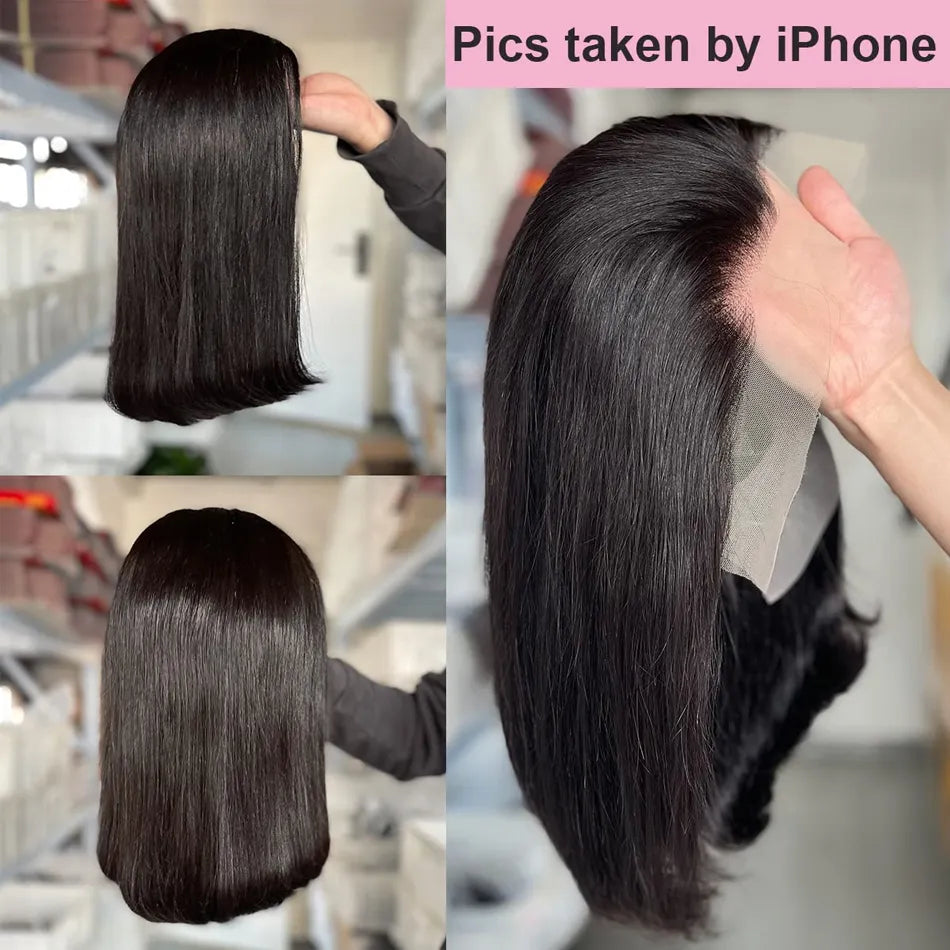 Glueless Wig: Glueless Short Bob Human Hair Wig Brazilian T Part side part Straight Lace Front Wig For Women Brazilian 150Density 8-16 inches Wear & Go