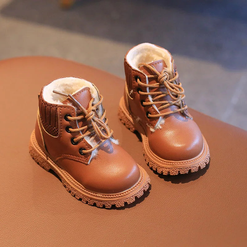 Girls Fashion Boots New Autumn Winter Cotton-padded Shoes Little Boys Fashion Short Boots Beige Brown Black Color