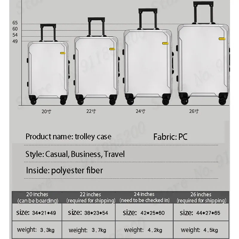 Luggage Students 2023 New Aluminium Frame Carry-on Suitcase Universal Wheel Zipper Women and Men Password Travel Bags With Wheel